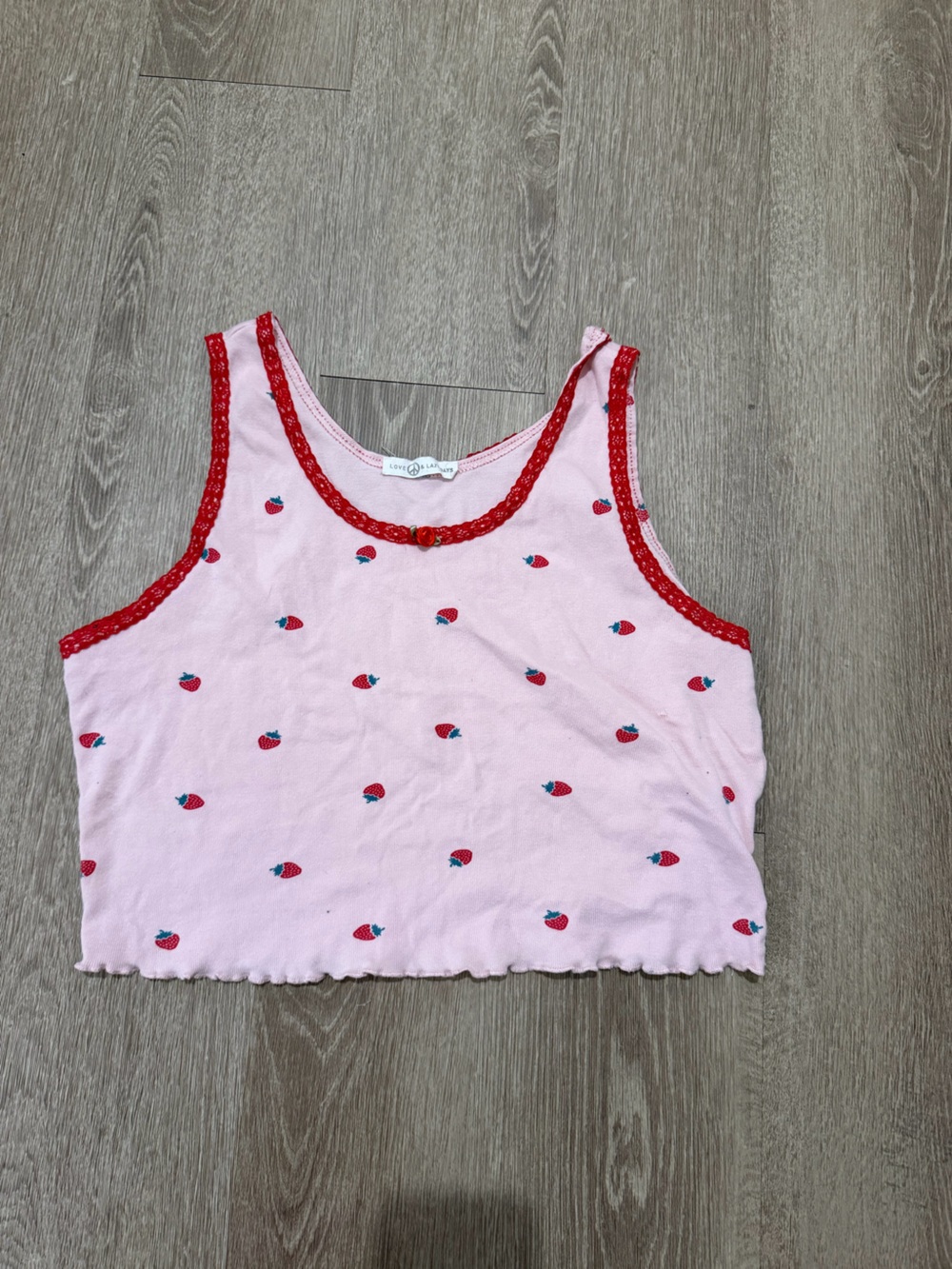 Pink Strawberry Print Tank Top with Red Trim